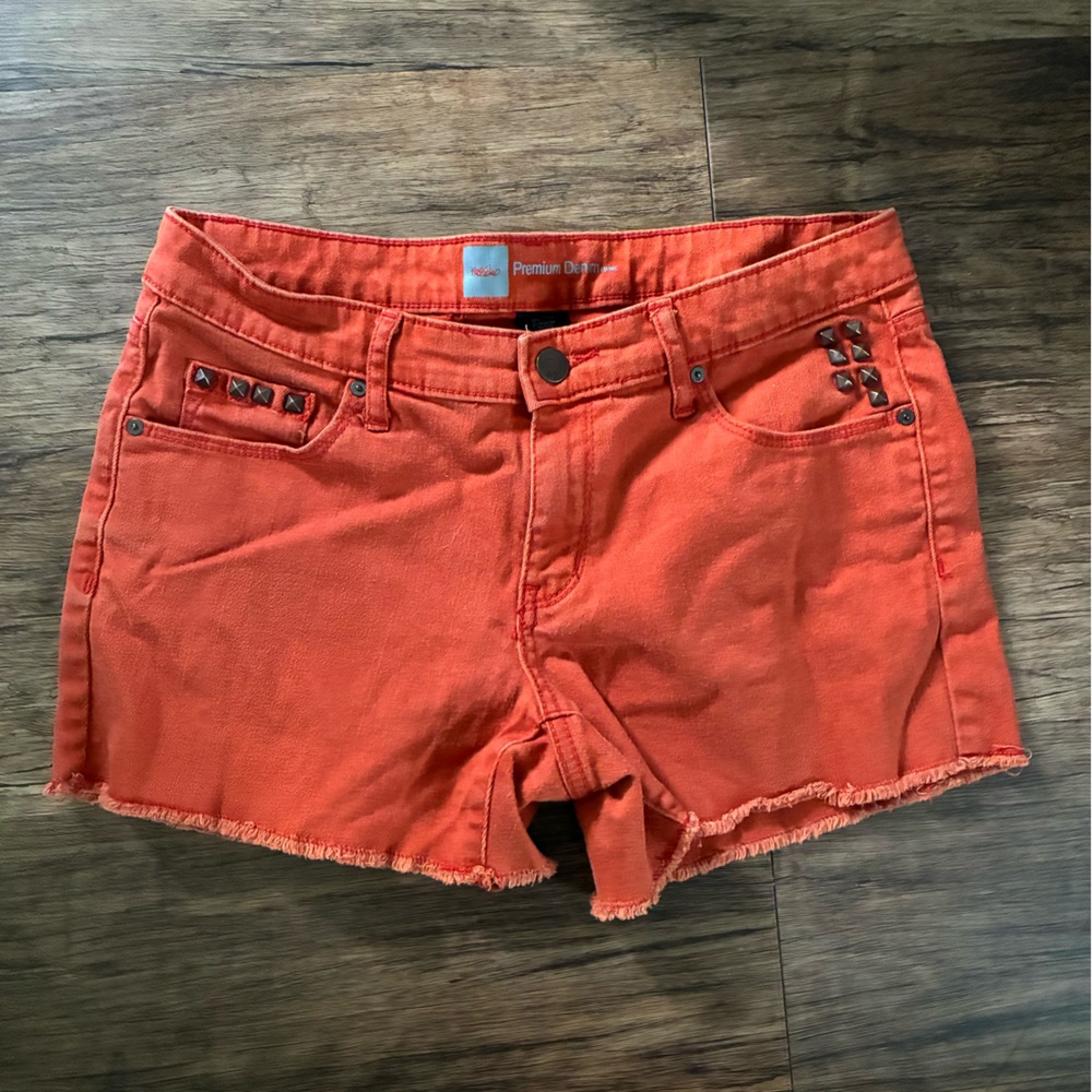 Mossimo Supply Co Orange Jean Shorts Distressed Cut-Off Style